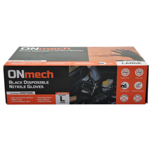 Onmech Black Nitrile Gloves XL 100 Pack - OMNIT100BXL