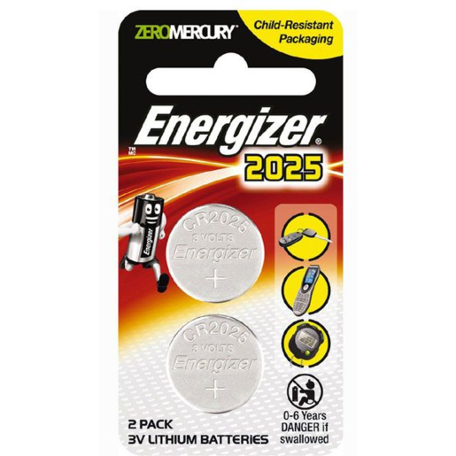 Energizer Lithium Coin Cell Battery 3 Volts Pack of 2 - ECR2025BP2