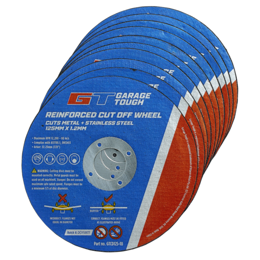 Garage Tough Reinforced Cut Off Wheel 125mm x 1.2mm 10 Pack - GTCD125-10