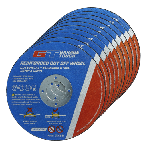 Garage Tough Reinforced Cut Off Wheel 115mm x 1.2mm 10 Pack - GTCD115-10