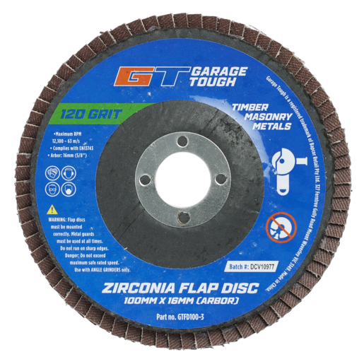 Garage Tough Zirconia Flap Discs 100mm x 16mm (Arbor) 3 Pack - GTFD100-3