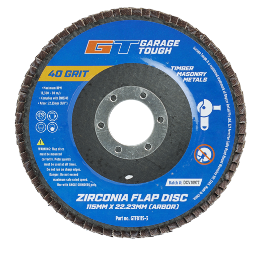 Garage Tough Zirconia Flap Discs 115mm x 22.23mm 3 Pack - GTFD115-3