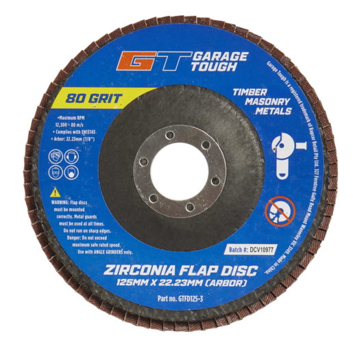 Garage Tough Zirconia Flap Discs 125mm x 22.23mm 3 Pack - GTFD125-3