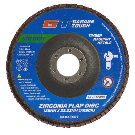 Garage Tough Zirconia Flap Discs 125mm x 22.23mm 3 Pack - GTFD125-3