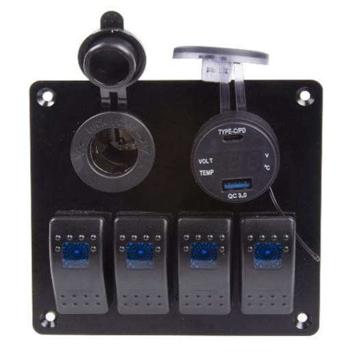 Voltage 4 X Switch Panel + 4" One Socket And 12V Socket - VT12V56