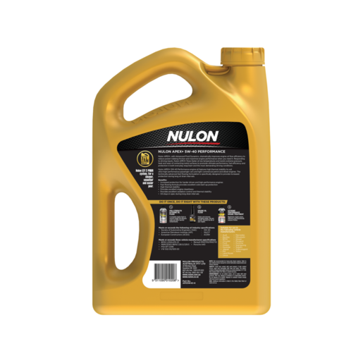 Nulon APEX+ 5W-40 Fully Synthetic Performance Engine Oil 6L - APX5W40-6