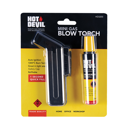 Hot Devil Mini Gas Blow Torch w/ Bonus 18mL Gas Refill - HD3200
