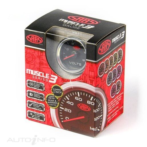 VOLT GAUGE 8V-18V 52MM BLACK MUSCLE SERIES 3