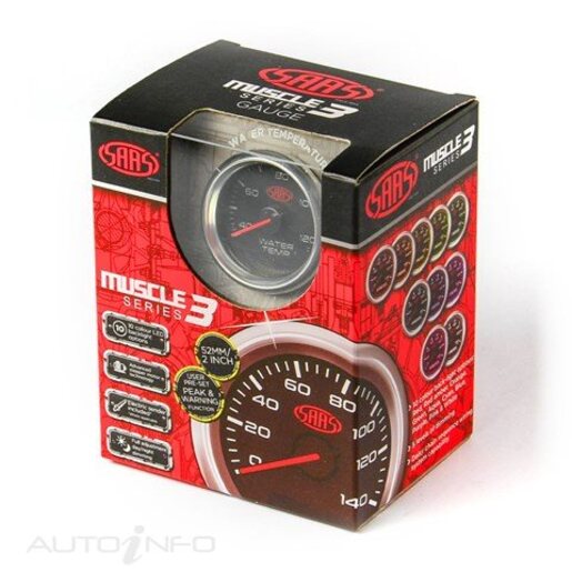 WATER TEMP GAUGE 40-120 52MM BLACK MUSCLE SERIES 3