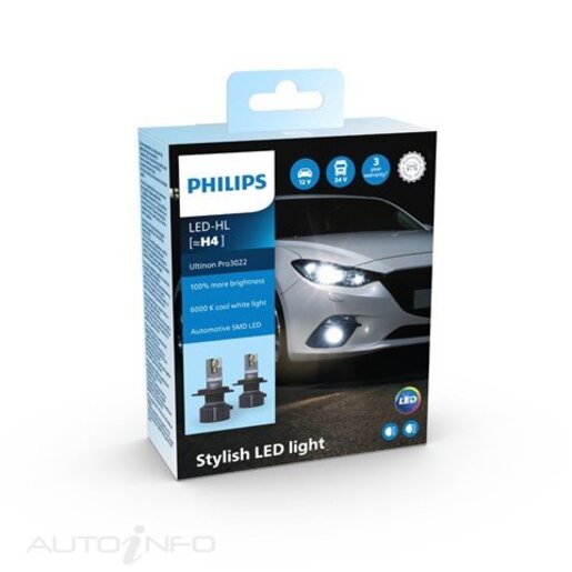 Philips Ultinon Pro3022 LED Headlight Globe H4 12V Pack of 2 - 11342U3022X2