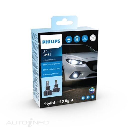 Philips Ultinon Pro3022 LED Headlight Globe H3 12V Pack of 2 - 11336U3022X2