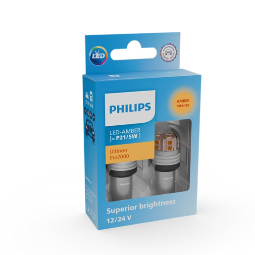 Philips Ultinon Pro7000 LED Globe P21/5W 12/24V Pack of 2 - 11499AU70X2