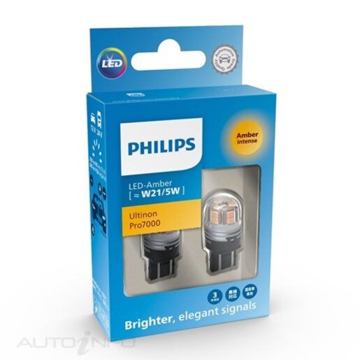 Philips Ultinon Pro7000 LED Globe Amber W21/5W 12/24V Pack of 2 - 11066AU70X2