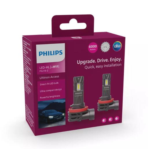 Philips Ultinon Access LED Globe H11 2500 6000K Pack of 2 -11362U2500X2