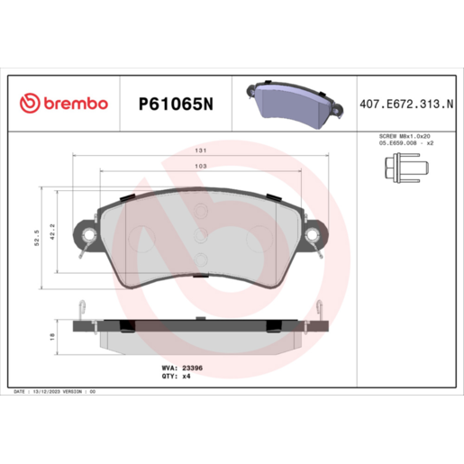 Brembo NAO Ceramic Disc Pad Set - P61065N