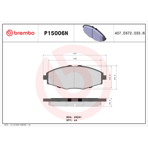 Brembo NAO Ceramic Disc Pad Set - P15006N