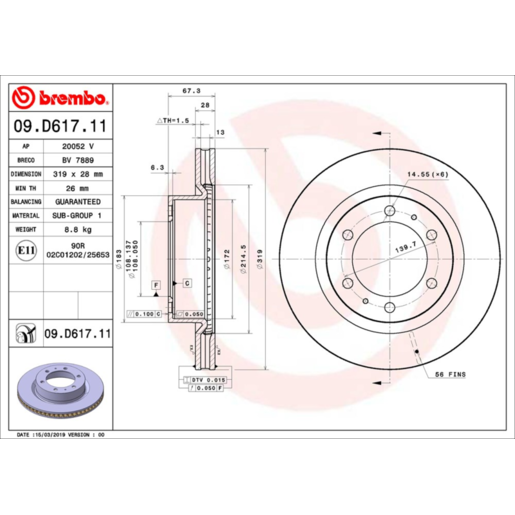 Brembo Disc Brake Rotor Front - 09.D617.11