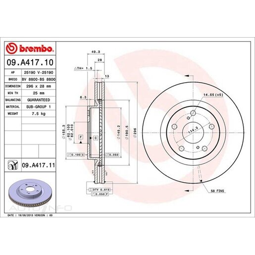 Brembo Disc Brake Rotor Front - 09.A417.11