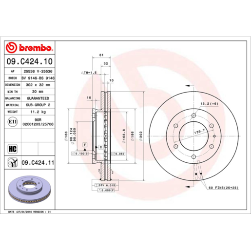 Brembo Disc Brake Rotor Front - 09.C424.11