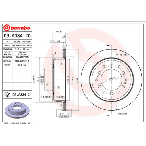 Brembo Disc Brake Rotor Rear - 09.A334.21