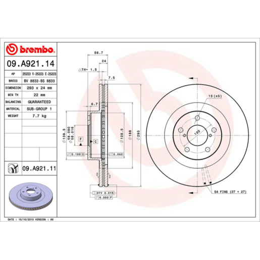 Brembo Disc Brake Rotor - 09.A921.11