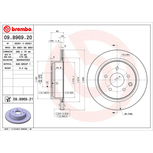 Brembo Disc Brake Rotor - 09.8969.21