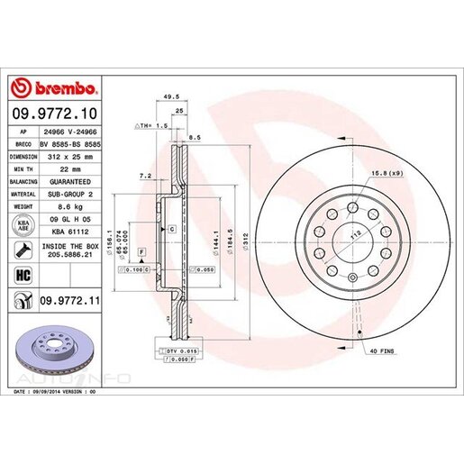 Brembo Disc Brake Rotor Front - 09.9772.11