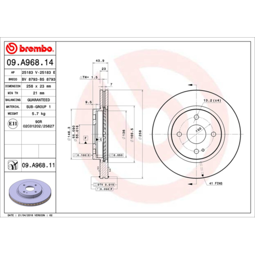 Brembo Disc Brake Rotor - 09.A968.11