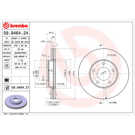 Brembo Disc Brake Rotor Front - 09.9464.21