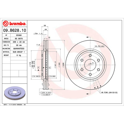 Brembo Disc Brake Rotor Front - 09.B628.10