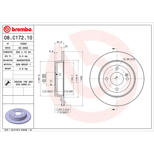 Brembo Disc Brake Rotor Rear - 08.C172.10