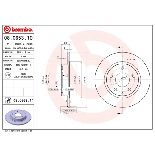 Brembo Disc Brake Rotor Rear - 08.C653.11