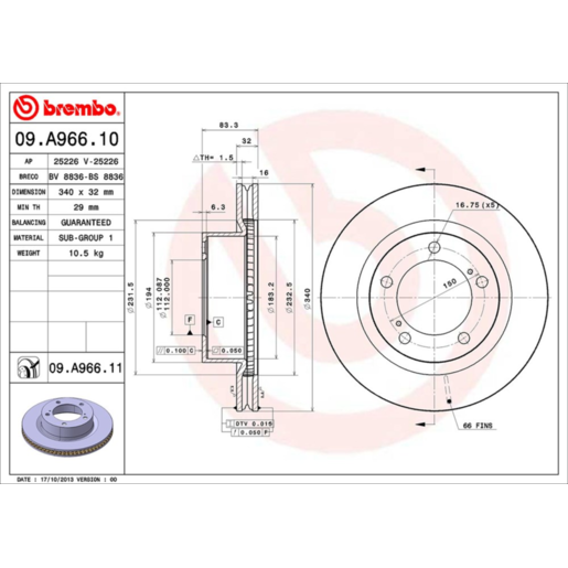 Brembo Disc Brake Rotor Front - 09.A966.11