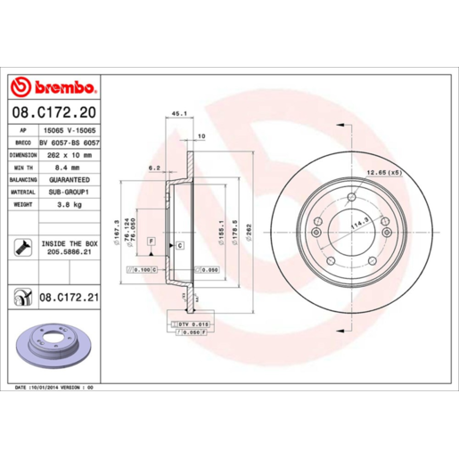 Brembo Disc Brake Rotor Rear - 08.C172.21