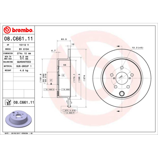 Brembo Disc Brake Rotor Rear - 08.C661.11