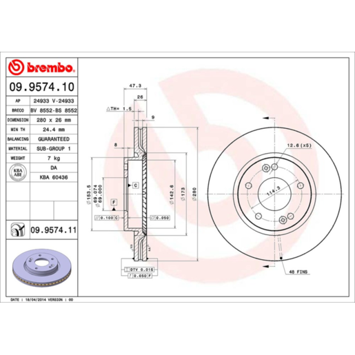 Brembo Disc Brake Rotor - 09.9574.11