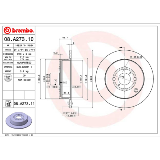 Brembo Disc Brake Rotor - 08.A273.11