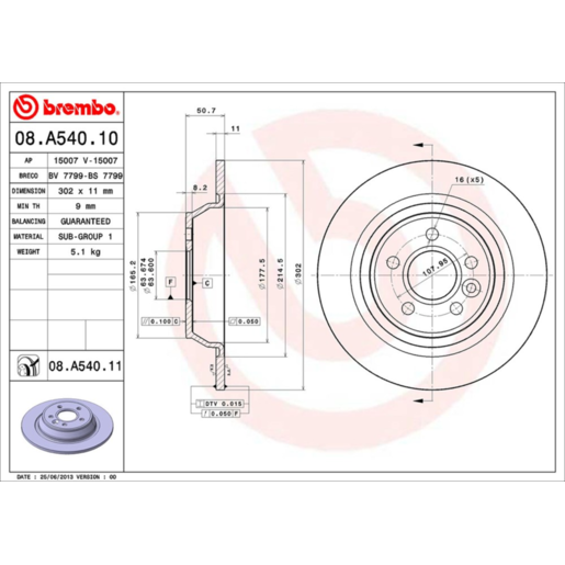 Brembo Disc Brake Rotor Rear - 08.A540.11