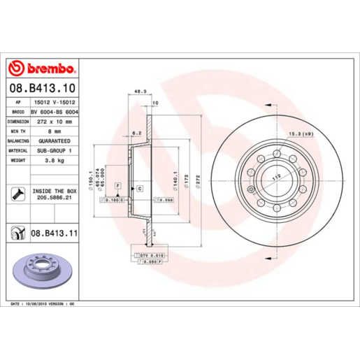 Brembo Disc Brake Rotor Rear - 08.B413.11