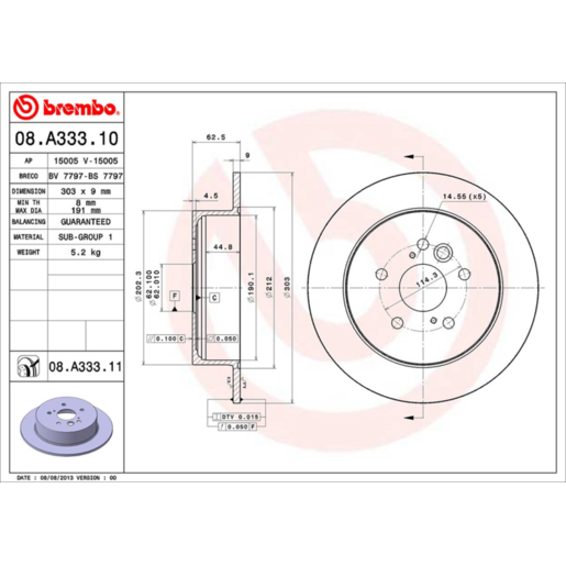 Brembo Disc Brake Rotor Rear - 08.A333.11