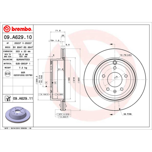 Brembo Disc Brake Rotor - 09.A629.11