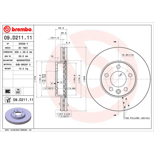 Brembo Disc Brake Rotor Front - 09.D211.11