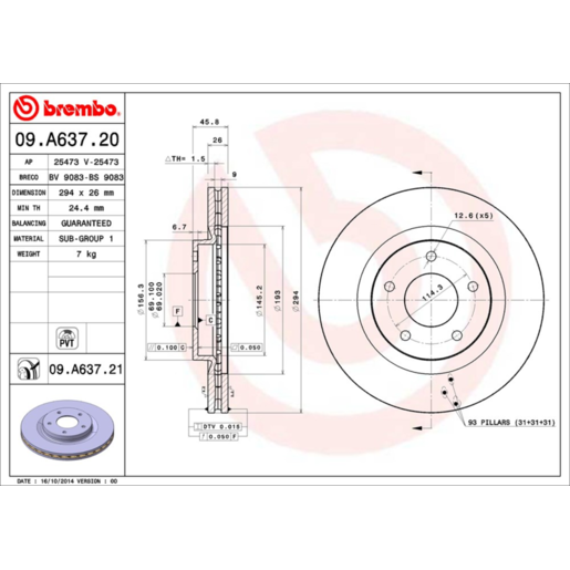 Brembo Disc Brake Rotor - 09.A637.21