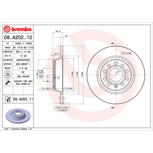 Brembo Disc Brake Rotor Rear - 08.A202.11