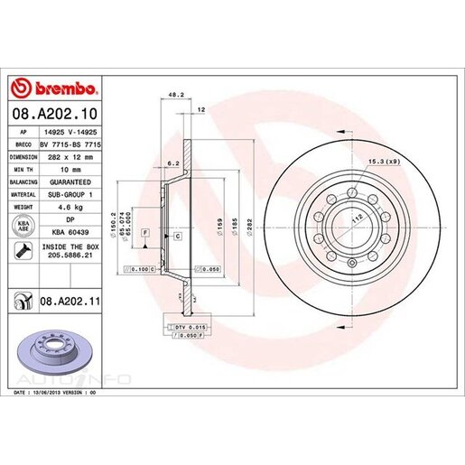 Brembo Disc Brake Rotor Rear - 08.A202.11