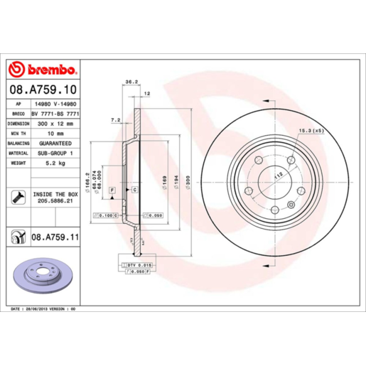 Brembo Disc Brake Rotor Rear - 08.A759.11