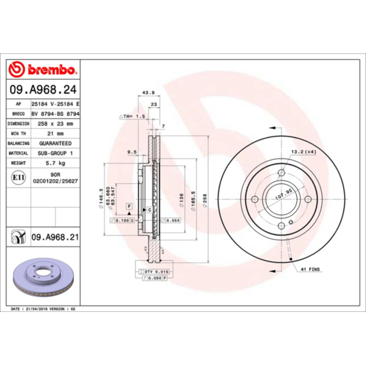 Brembo Disc Brake Rotor Front - 09.A968.21