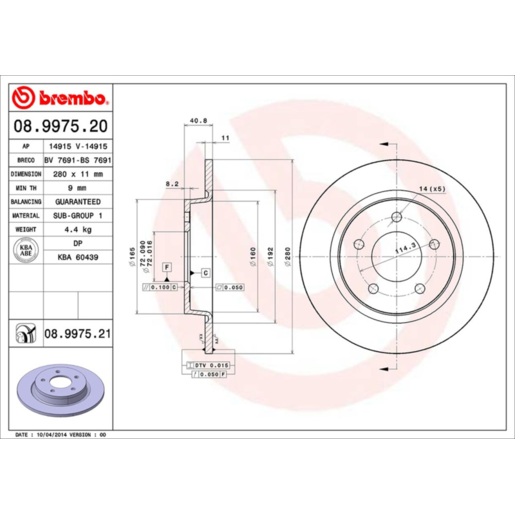 Brembo Disc Brake Rotor Rear - 08.9975.21