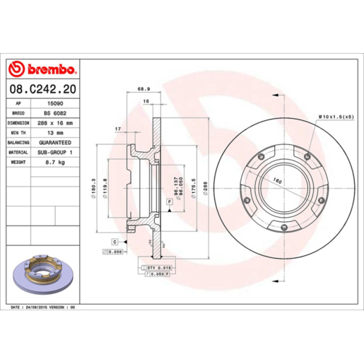 Brembo Disc Brake Rotor Rear - 08.C242.20