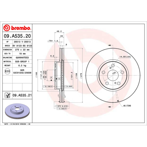 Brembo Disc Brake Rotor Front - 09.A535.21